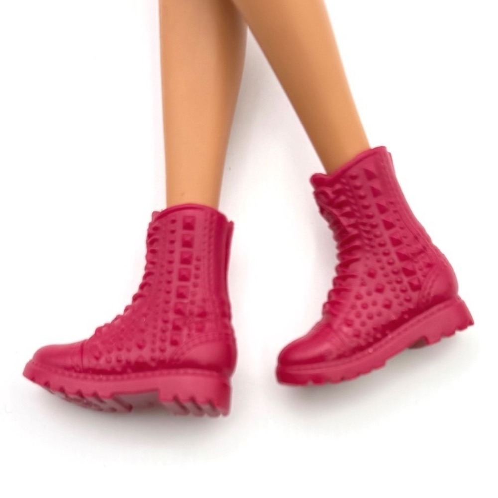 Barbie Burgundy Studded Combat Boots Mattel Doll Shoes Lug Sole Accessory